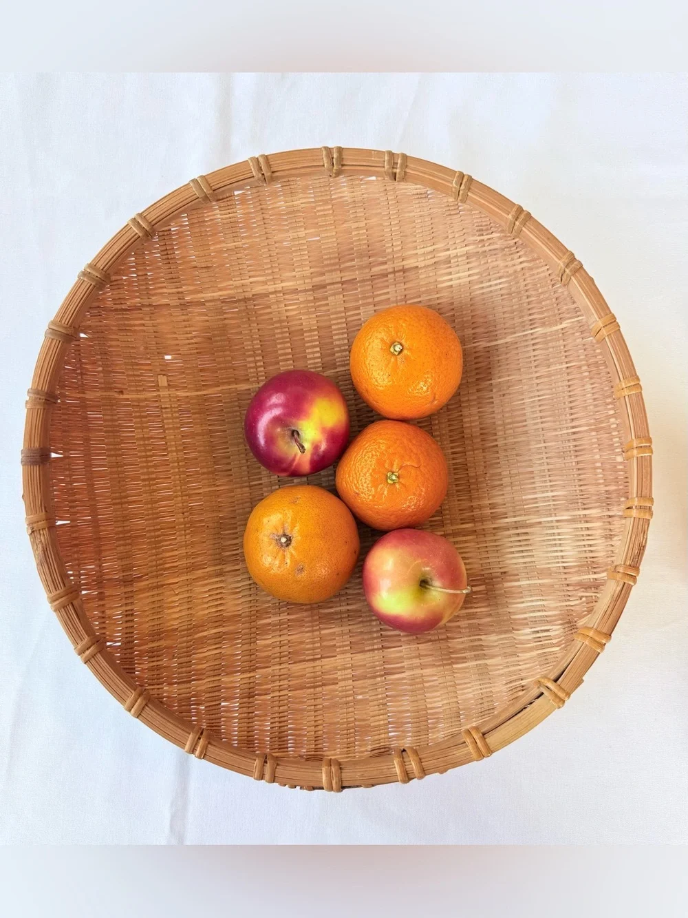 Vintage Handwoven Bamboo Winnowing Basket | Large Round Woven Basket Tray